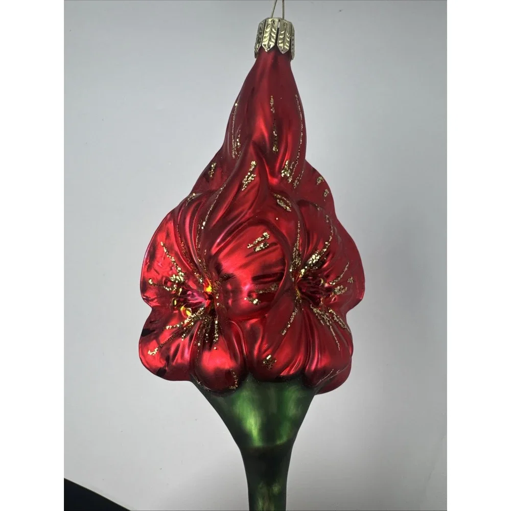 Smith Hawkins Red Amaryllis‎ Blown Glass Ornament W Germany w/Box - Large 12